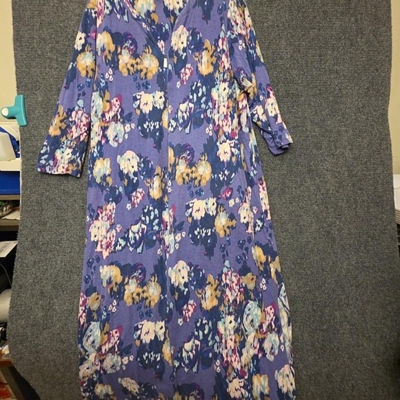 stan herman Other - Stan Herman Gown Womens XL Purple Floral Jersey Kaftan Zip Front 3/4 Sleeve
